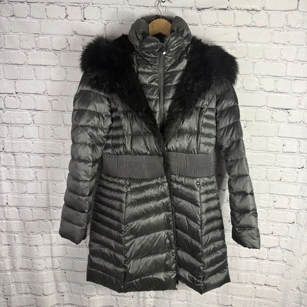 Laundry by Shelli Segal Down Faux Fur Metallic Puffer Coat Size Medium